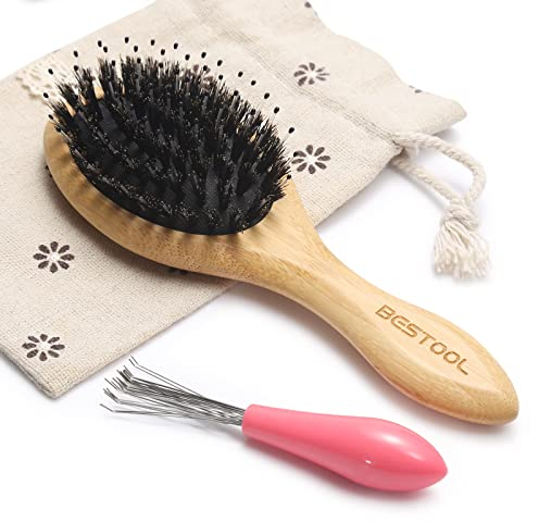 BESTOOL Cepillo de pelo pequeño de viaje para mujeres, hombres o niños, cepillo de cerdas de jabalí para desenredar, desencadenar, distribuir aceite todo el cabello húmedo o seco (redondo)