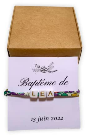 bracelet fil liberty personnalisé prénom bapteme - fait main - 17 couleurs de fil possibles - taille femme fille réglable - vendu dans un coffret kraft prêt à offrir