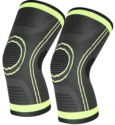 Kniestütze 2 Stück Kompression Kniebandage für Männer Damen Rutschfeste Atmungsaktiv Knieorthese für Arthritis, Meniskusriss, ACL, Tendonitis, Laufen, Kniebeugen, Sport (Grün, XXL)
