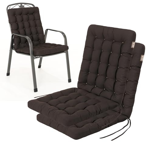 HAVE A SEAT Living Gartenstuhl-Auflagen 2er Set – Orthopädisch & 6 cm Dick – Niedriglehner 100x48 cm – Waschbar bis 95°C, Wetterfest – Dunkelbraun | Serie Luxury