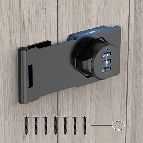 MeBantoo Household Cabinet Password Hasp Locks, Cabinet Locks with Combination, Door Security Slide Latch for Small Barn Doors, Bathroom, Outdoor, Garden (Black - 1 Pack)