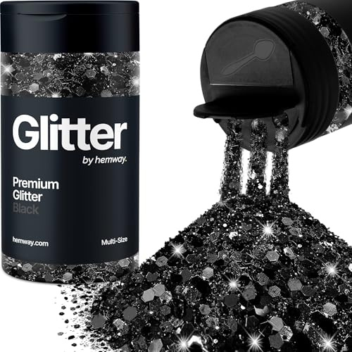 Hemway Schwarz 5 Größe Glitzer Mischen 120g/4.2oz Fein Grob Metallisch Harz Handwerk Multi-Größe Glitzer Paillette Shaker für Epoxid, Haare Gesicht Körper Auge Nagel Kunst Festival Party