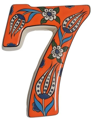 Grand panneau pendaison crémaillère céramique Panneau d’adresse céramique Panneau numéro maison Panneau porte personnalisé Décoré à la main Cadeaux pendaison crémaillère (Orange, 7)