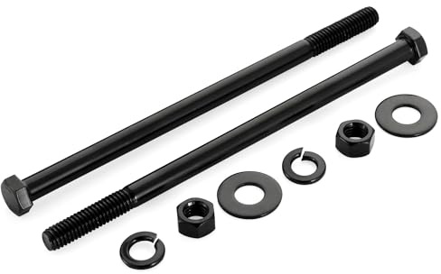 3/8-16 x 7 Hex Head Screws Bolts, Nuts, Flat & Lock Washers, Partially Threaded, Stainless Steel 18-8, Black Finish, 4 Sets