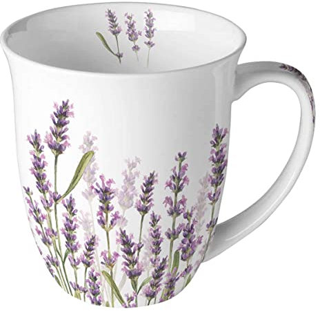 Ambiente Kaffeetasse Lavender Shades White 400ml Teetasse Henkeltasse Lavendel Kaffee-Tasse Tee-Tasse Henkel-Tasse Lavendelblüten