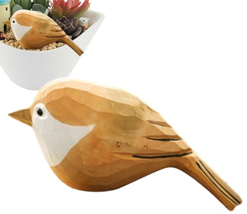 Teksome Figuritas de pájaros, pájaros de madera tallados a mano | Estatuas de madera pintadas a mano para decoración del hogar, acentos, figuras adornos para decoración de mesa de estante