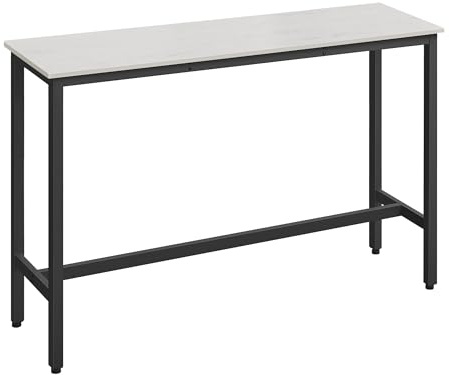 VASAGLE Bar, kök, pub matbord, robust stålram, 40 x 140 x 90 cm, enkel montering, industriell design, rustik vit och bläcksvart LBT140B73, 140 x 40 x 90 cm