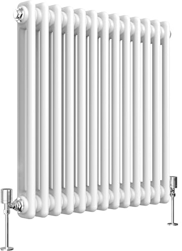 Heilmetz Double Column Radiator 600 x 605 mm White | Horizontal Design Radiator, 2128 BTU / 624 W, G1/2 Connections, Cast Iron Style for UK Central Heating