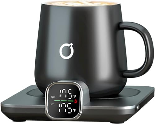 Ikago Intelligentes beheiztes Kaffeewärmer Set, 1 °C präzise Temperaturregelung, elektrischer Kaffeewärmer mit automatischer Abschaltung, Geschenke für Frauen, Männer, Väter, Mütter, Schwarz