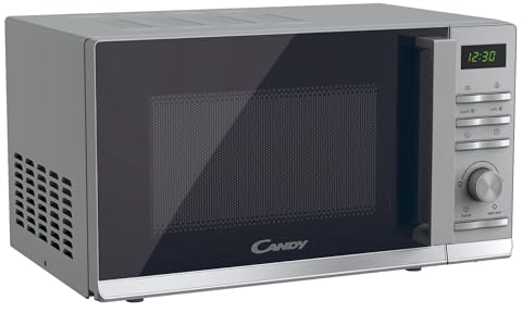 Candy Moderna CMWA23TNDS Four Micro-ondes 900W 23L Digital, Fonction Décongélation, 14 Menus Automatiques, Plateau Tournant en Verre, 11 Niveaux de Puissance, Cuisson Express, Sécurité Enfant, Argent