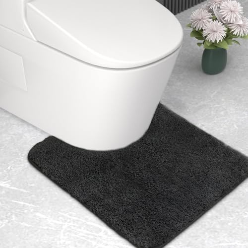 wyewye Tappetino da bagno in microfibra, tappetino per WC, tappetino da bagno super spesso da 2 cm, tappetino da bagno super assorbente a forma di U 50x50 cm, nero