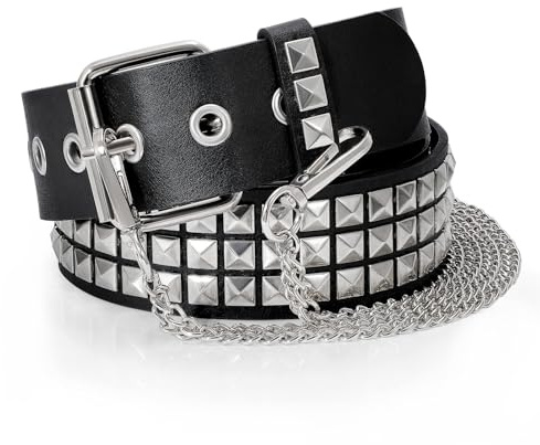 WHIPPY Nietengürtel Leder Metall Punk Rock Nietengürtel für Damen/Herren Punk-Ledergürtel Gotischer Gürtel Zubehör für Jeanshosen