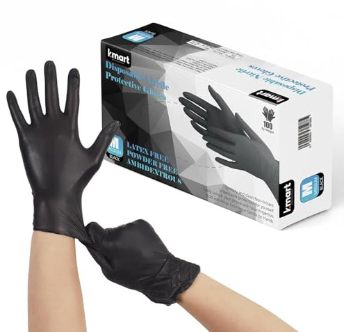 The Real Touch Black Nitrile Multi-Purpose Disposable Gloves, Powder Free, Disposable, Extra Strong - Box of 100 (Black, Med)