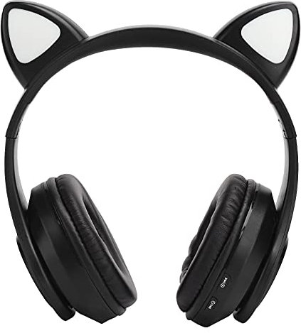 Rankomu Casque Bluetooth en forme d'oreille de chat sans fil, casque de jeu mignon Bluetooth pour la musique, la maison et le sport, noir