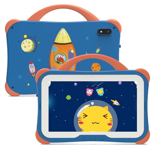 weelikeit Kids Tablet, Android 14 Tablet for Kids, 7 inch with Case, 8GB (4+4), and 64GB (Expandable up to 512GB) for Toddler Children, Parental Control, Dual Camera, WiFi, Gift, for Ages 3-14 (Blue)