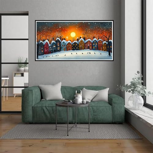 Kleine Stadt Malen Nach Zahlen Erwachsene, malen nach zahlen kinder abstrakt DIY Handgemalt Ölgemälde Kit für anfänger und Erwachsene Mit 3 Pinseln und acrylfarbe, Herbst deko Schlafzimmer, 100x300cm