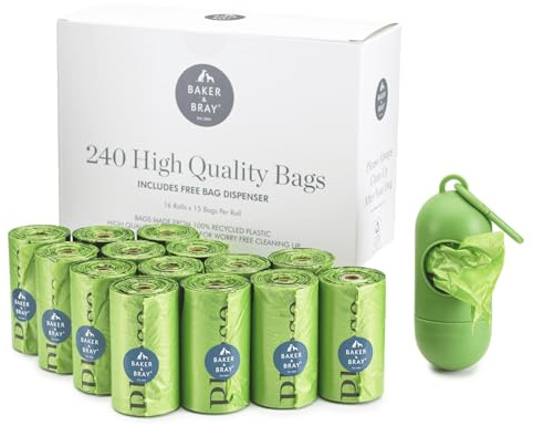 240 Poo Bags for Dogs & Free Poop Bag Dispenser: Baker & Bray Eco Friendly Dog Poop Bags, Guaranteed Leakproof Extra Thick Waste Poo Bag For Dogs