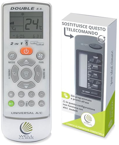Wellclima, Telecomando per Ferroli, Fer Klima, Climaveneta, Starclima Sayonara, Unica Alternativa al Modello Mostrato in Foto, Pronto all’Uso, Batterie Incluse, Torcia LED