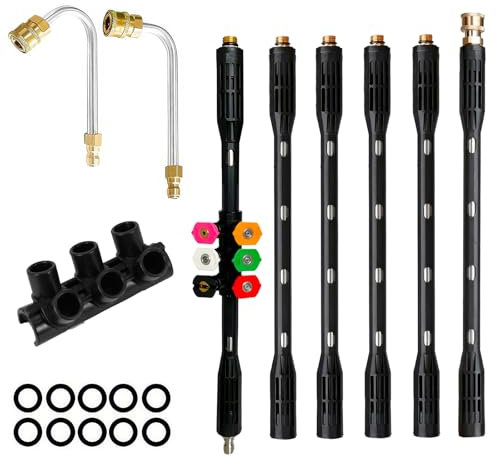 Rallonge pour nettoyeur haute pression 4000 PSI - Outils de nettoyage de gouttière - Lance de rechange avec 6 tiges d'extension, 2 buses coudées pour nettoyage de toit de voiture