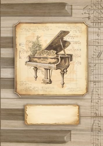 Blank Sheet Music Notebook for Pianists: 100 Pages with 5-Line Staves / Staffs || +3 Puzzles on Music || Antique Vintage Style || Appreciation Gift Idea for Piano Player / Teacher