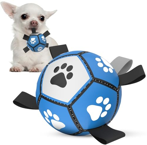 HETOO Hundboll hundleksak boll med handtag för hund interaktiv bogsering av krig vatten hundbollar leksak födelsedagspresent för små/medelstora hundar (5 tum blå grå)