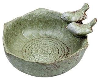 Gute Vogeltränke frostsicher mit Vögel rund grün Vogelba Futterschale Vogelbecken Garten Deko frostfest Bird Bath vogeltränken vogelbad Balkon trinkschale vögel