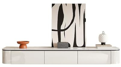 Console d'entrée en marbre avec miroir, meuble TV mural moderne, meuble TV flottant, console multimédia murale, meuble de divertissement en bois avec porte à rabat, éclairage LED, design à d