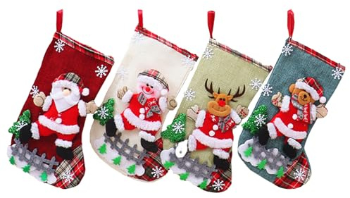 TYXHXTF 4 Piezas Calcetines de Navidad Chimenea, Calcetín Navideño Calcetín de Decoración Navideña para Colgar Accesorios de Decoración del árbol de Navidad