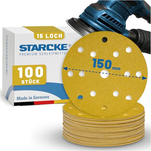STARCKE® Schleifscheiben 150mm Klett - Langlebig - MADE IN GERMANY [50x/100x] - 15-Loch Exzenterschleifer 150mm Schleifscheiben - für Holz, Farbe, Lack, Spachtel, Kunststoff (P800,100x)