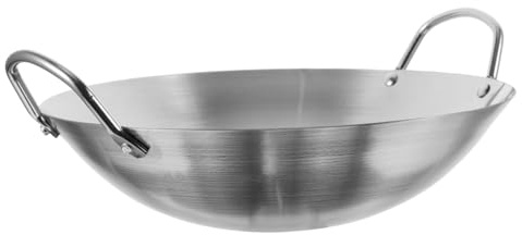 VALICLUD Padella Da Cucina Wok Doppia Maniglia 32 Cm in Acciaio Inossidabile Per Friggere Carne e Verdure Utensile Pratico Per Uso Domestico