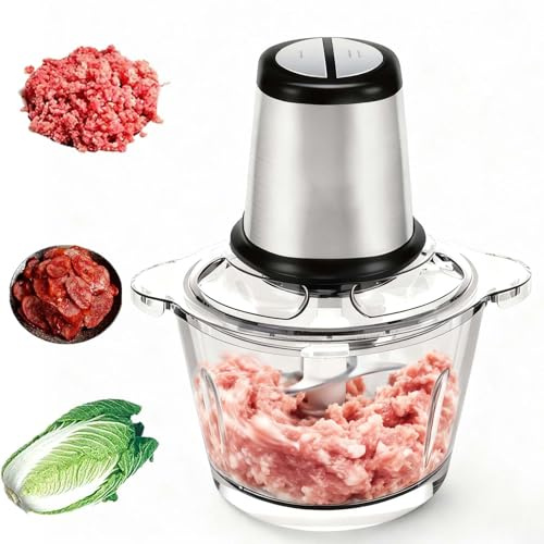 Robot ménager 800 W avec bol en acier inoxydable de 2 L, hachoir à viande électrique à deux vitesses et hachoir à légumes pour noix, purée, pâte