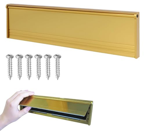 Metal Letter Box Flap, Door Letterbox Flap, 11.4 Inch Internal Letter Box Draught Excluder with Brush & Flap, Weatherproof Easy Installation for Wood UPVC Composite Doors (Gold)