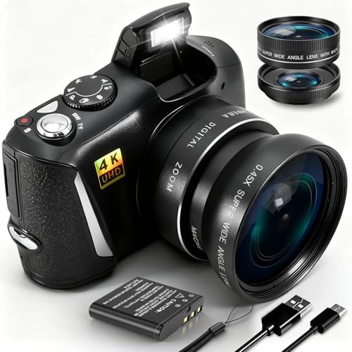 4K Digital Camera with Macro & Wide Angle Lens