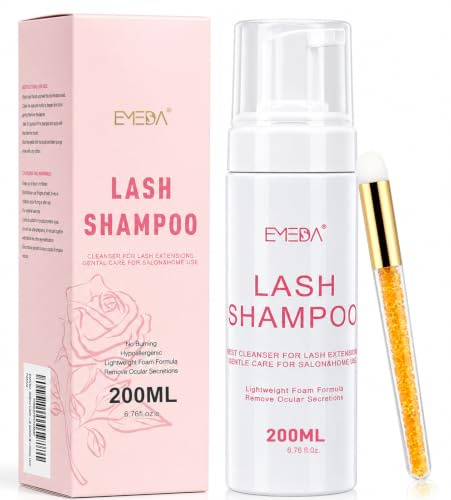 EMEDA 200ml Champú para extensiones de pestañas con cepillo suave espuma limpiadora sin aceite y sin parabenos – limpieza delicada para pestañas postizas y clusters, uso en salón y en casa