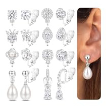 KALVICA 8 Paires Boucles d'Oreilles Clips Femme Boucle d'Oreille Perle Zircone Cubique Boucles d'Oreilles À Clip En Or Argent Faux Piercing Oreille Hypoallergénique Lot Bijoux Femme