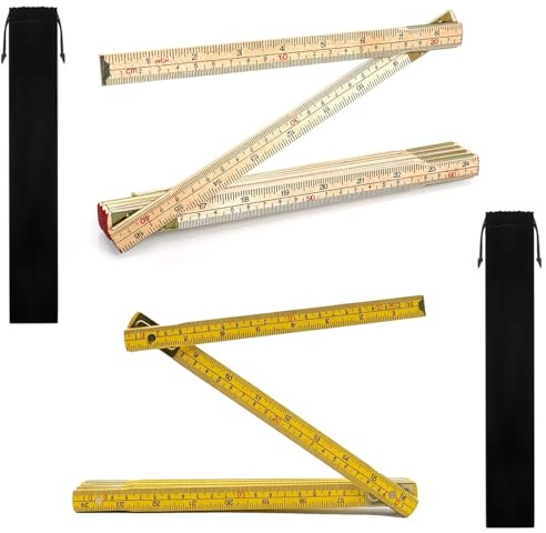 Folding Wood Rule, 2 Pack, 6 FT 6 Inch Foldable Ruler with US and Metric, Hardwood Foldable Ruler for Carpenters & Engineers, Folding Yard Stick with Storage Bags