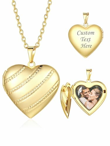 Custom4U Personalisierte Medaillon Kette für Damen - Kette mit Foto Gravur Herz Medaillon zum Öffnen, Silber/Gold/Schwarz 50 cm Kette Länge Personalisierte Geschenke für Mama Ehefrau (mit Geschenkbox)