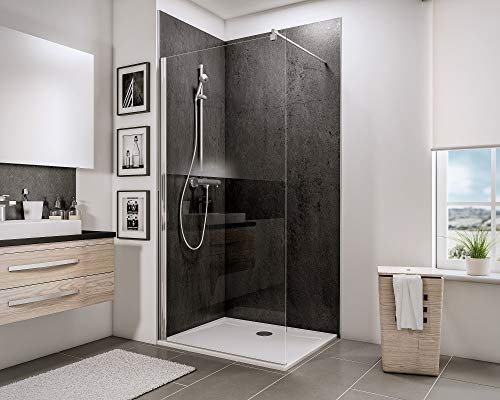 Schulte paroi de douche fixe à l’italienne 90 x 190 cm, aspect chromé, barre 122 cm incluse, montage gauche droite, verre de sécurité 5 mm transparent, plage de réglage 88.2-90.0