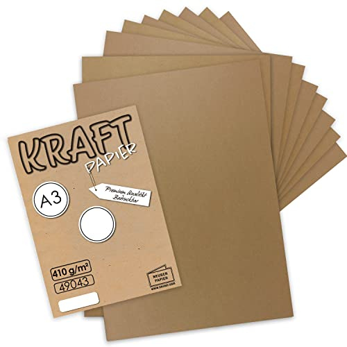 50x Vintage Kraftpapier DIN A3 410gr natur-braunes Recycling-Papier nachhaltig Bastel-Karton Künstler-Karton Künstler-Pappe Großbogen - UmWelt by GUSTAV NEUSER