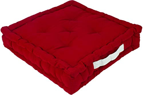 Alphadeco Sitzkissen Uni aus Baumwolle (170g/m2) - 45x45x10cm - Bodenkissen, Stuhlkissen, Sitzerhöhung (Rot/Salsa/Bordeaux)