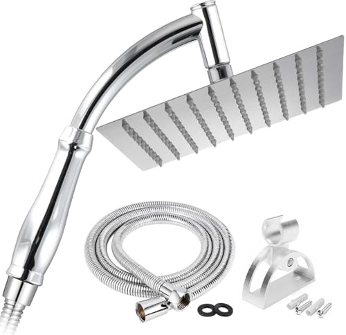 SIEYESCITY Rainfall Shower Head and Hose, Big Shower Head Set for High Pressure Shower Replacement, Universal Showers Head with 1.5m Hose and Bracket, Shower Hose and Head with Wall Mount Holder