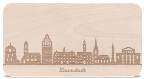 GRAVURZEILE Frühstücksbrettchen mit Gravur - Skyline Darmstadt - Holz Schneidebrett Vesperbrett Brotzeitbrett - Geschenk für Stadtverliebte - Ideal auch als Souvenir