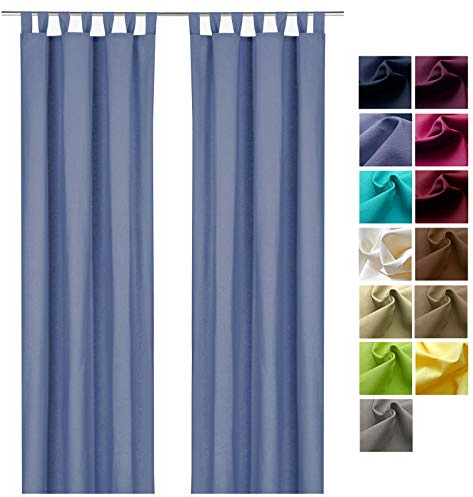 heimtexland ® Dekoschal Baumwolle Uni Blickdicht Vorhang Schlaufenschal Gardine Hellblau HxB 230x125 Typ625