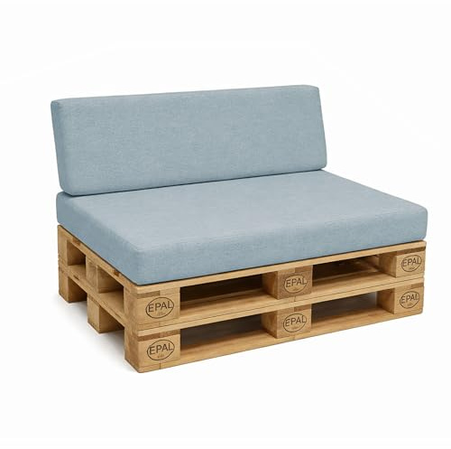 POKAR Palettenkissen Palettenauflagen mit abnehmbarem Bezug Palettenmöbel Palettensofa 2er Set: Sitzkissen 120x80 + Rückenlehne 120x40, Blau