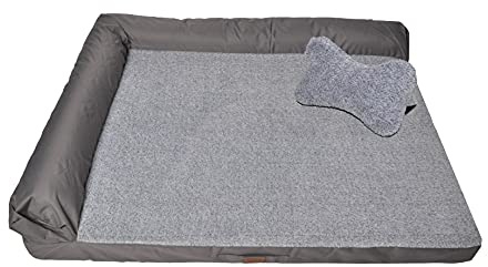 RAIKOU Weiches Hundebett, Hundekissen mit kuscheligem Plüsch, gepolstertes waschbares Haustierbett Hundesofa Hundekorb（Hellgrau Melange, 120x90x10cm, Hundekissen, 35x30cm）