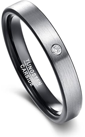 Vakki 4mm Paar Herren/Damen Ringe mit Zirkon Grau Wolfram Eheringe Verlobungsringe Versprechensringe Komfort Fit Größe 62(19.7)