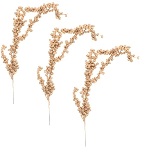 VALICLUD 3 Stück Künstliche Beeren Zweige Weihnachten Gold Beeren Weihnachten Stechpalme Weihnachtsbaum Dekoration Ornamente für Party Bouquet Home Holiday Kranz Ornamente (Golden)