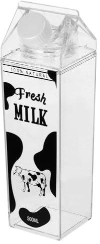 Cabilock 500 Ml Milchkarton Wasserflasche Kuh Gedruckt Kunststoff Klare Milchflasche Tragbare Wasserflasche für Outdoor-Sportreisen Camping