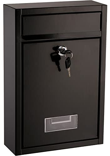 DEAYOU Wall Mounted Letter Box, 32×21.5×8.4 cm Black Outdoor Weatherproof Secure Post Box with Key Lock, Mailbox with Secure Locking Slot, Weatherproof Letter Box for House, Garden & Front Door