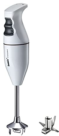 bamix Stabmixer Set EO140 CLASSIC inkl. Multifunktionsmesser aus Edelstahl, 140 Watt, 2-Stufen, Made in Switzerland, Weiß/Schwarz